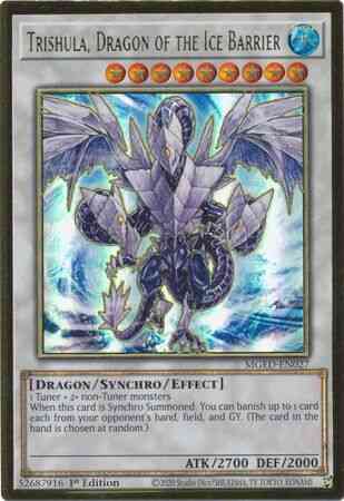 Trishula, Dragon of the Ice Barrier - MGED-EN027 - Premium Gold Rare - 1st Edition