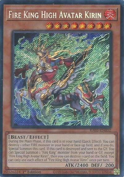 Fire King High Avatar Kirin - RA05-EN032 - Secret Rare - 1st Edition