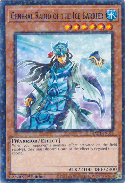 General Raiho of the Ice Barrier - HAC1-EN046 - Duel Terminal Normal Parallel Rare - 1st Edition