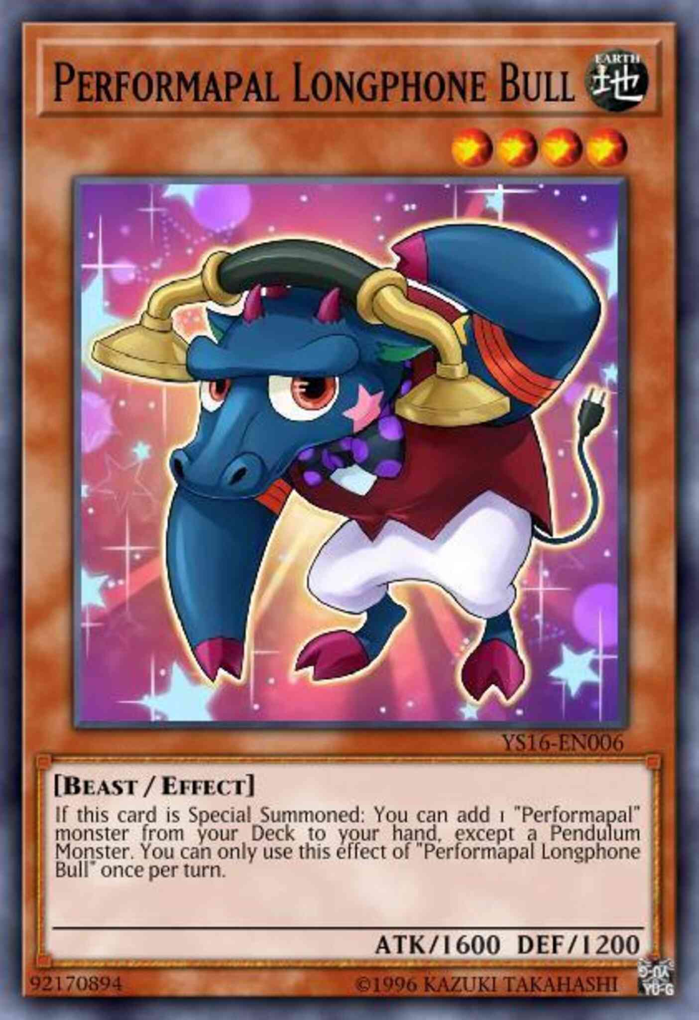 Performapal Longphone Bull - YS16-EN006 - Super Rare - 1st Edition