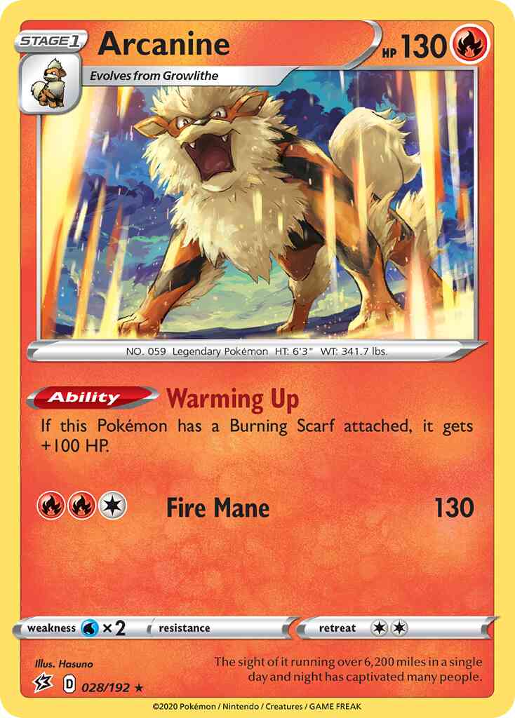 Arcanine - 028/192 - Rare [swsh2-028] [Reverse Holo]