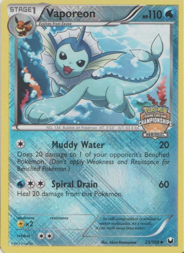 Vaporeon - 25/108 - Promotional - Crosshatch Holo European Spring Regional Championships 2012 Promo [Reverse Holo]