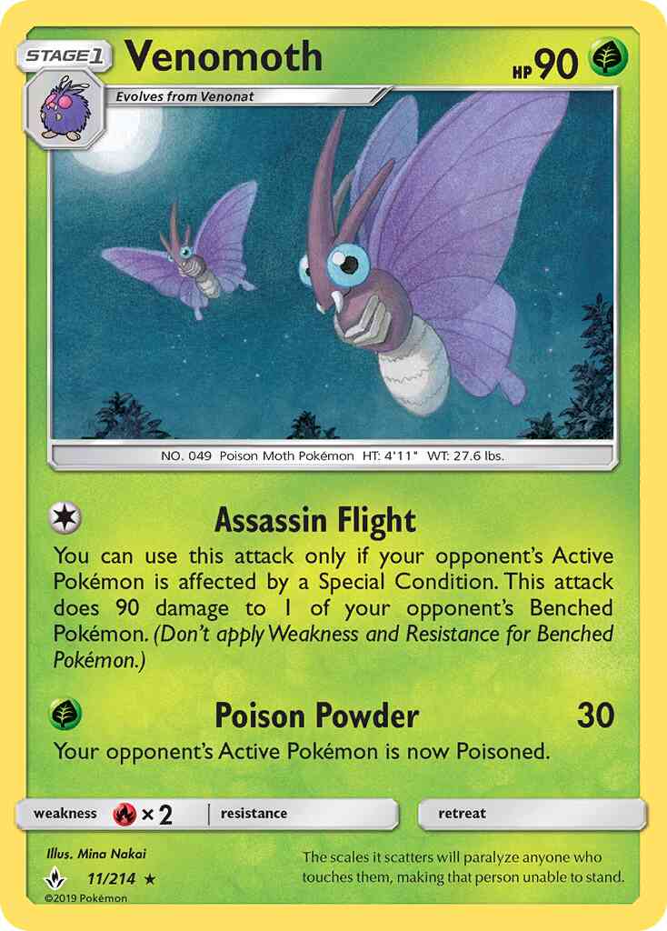 Venomoth - 11/214 - Rare [sm10-11] [Reverse Holo]