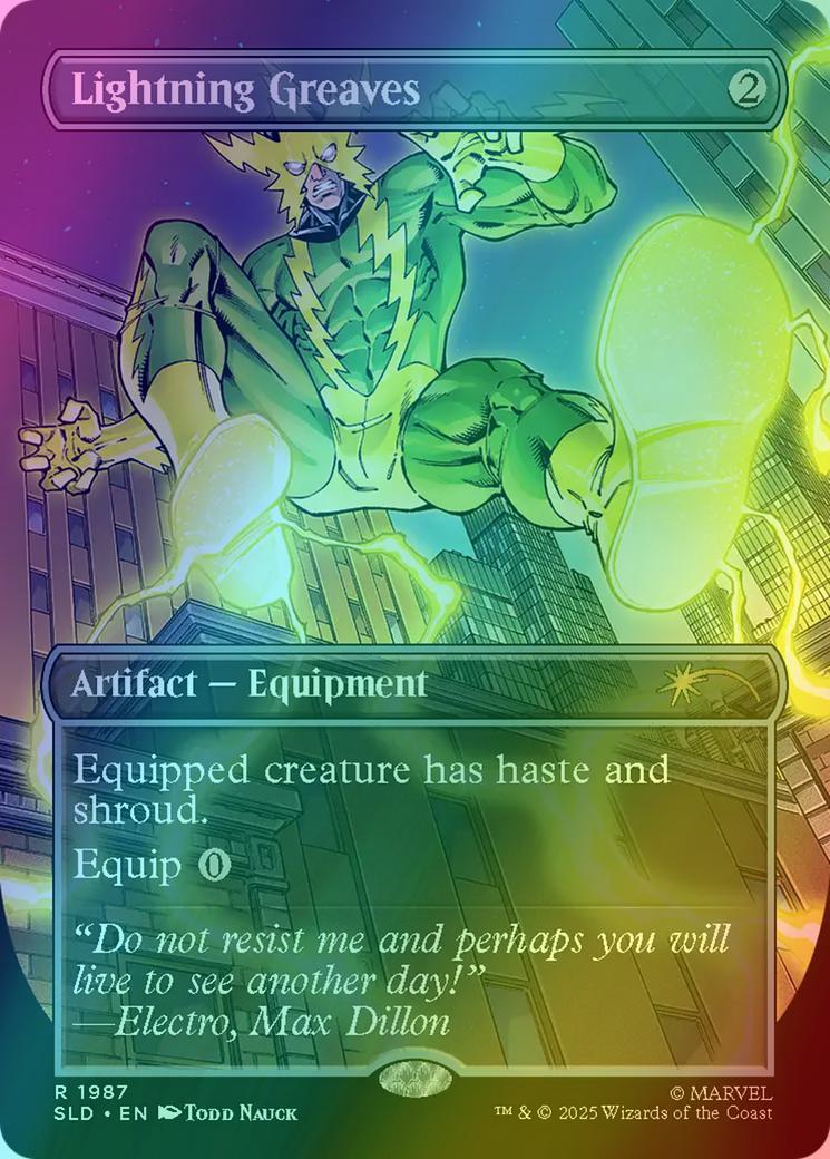 Lightning Greaves [1987] [Borderless] [Spider-Man: Villainous Plots] [Secret Lair Drop] [Rainbow Foil]