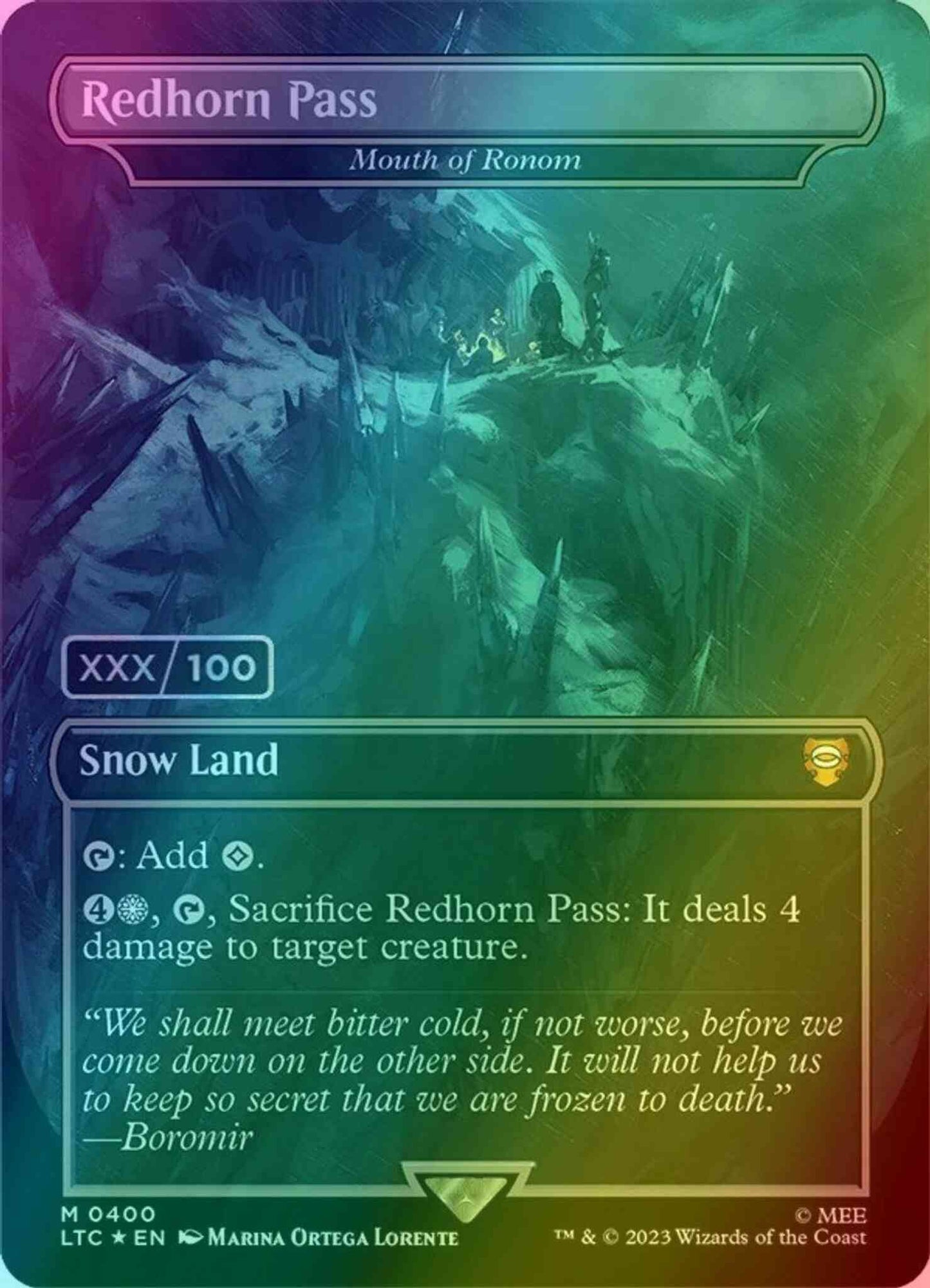 Redhorn Pass - Mouth of Ronom - Serial Numbered [400z] [Borderless] [Realms and Relics] [The Lord of the Rings: Tales of Middle-earth: Commander] [Foil]