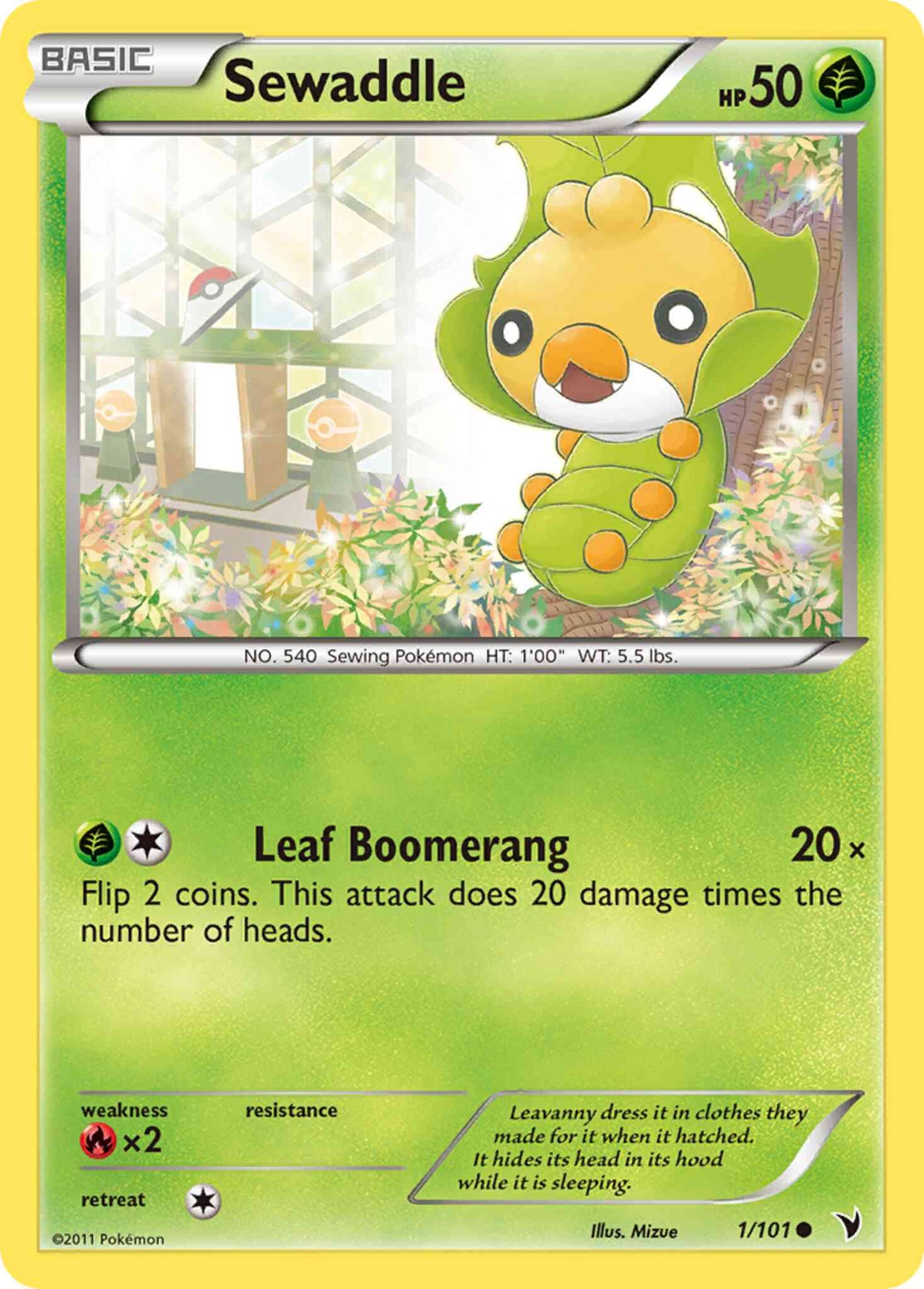 Sewaddle - 1/101 - Common [bw3-1] [Non-Holo]