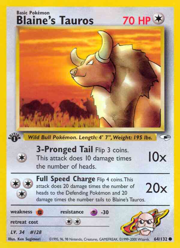 Blaine's Tauros - 64/132 - Common - 1st Edition [gym1-64] [Non-Holo]