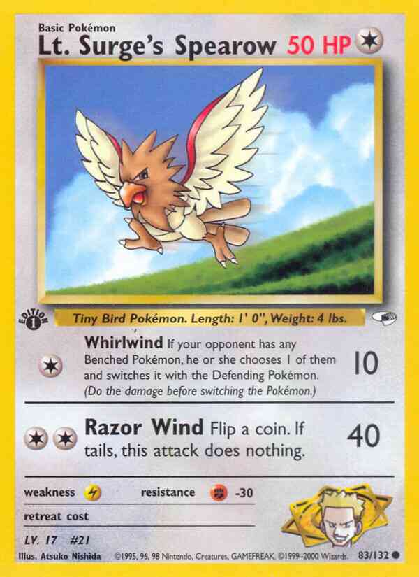Lt. Surge's Spearow - 83/132 - Common - 1st Edition [gym1-83] [Non-Holo]