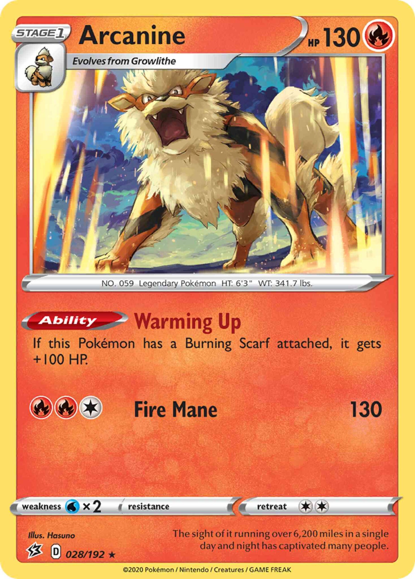 Arcanine - 028/192 - Rare [swsh2-028] [Non-Holo]