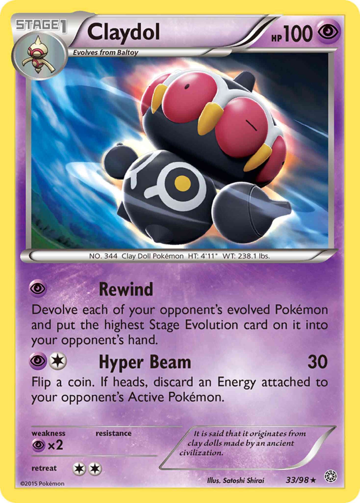 Claydol - 33/98 - Rare [xy7-33] [Non-Holo]