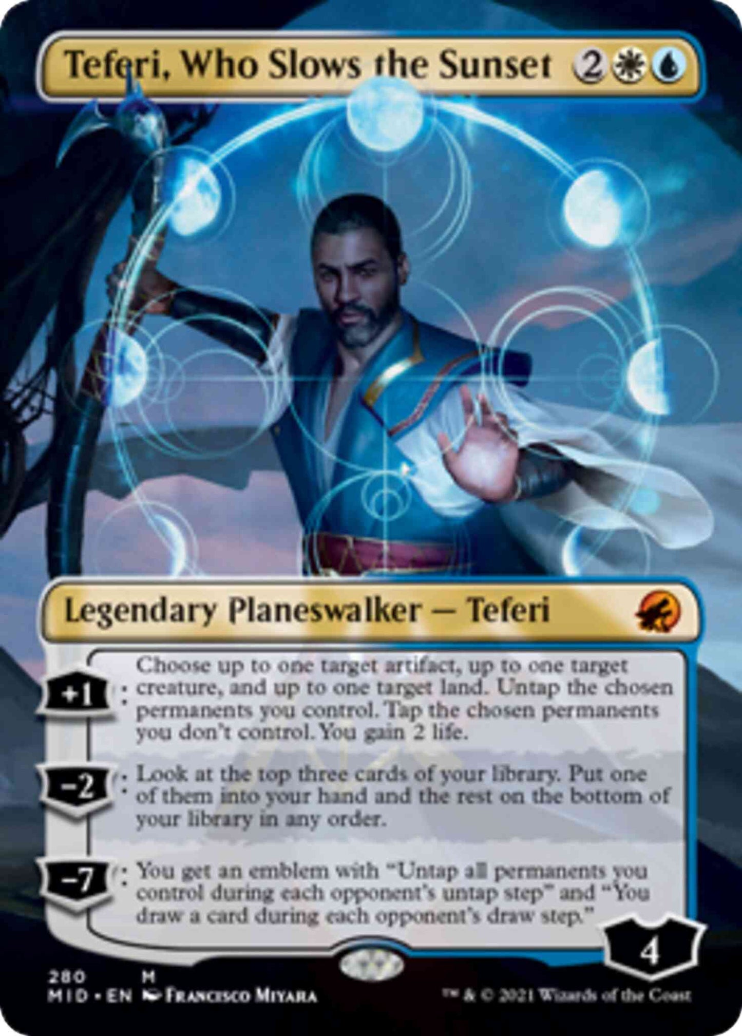 Teferi, Who Slows the Sunset [280] [Borderless] [Innistrad: Midnight Hunt] [Non-Foil]