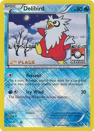 Delibird - 38/149 - 3rd Place Crosshatch Holo Pokemon League Froakie / Xerneas Season League Challenge Promo [Reverse Holo]