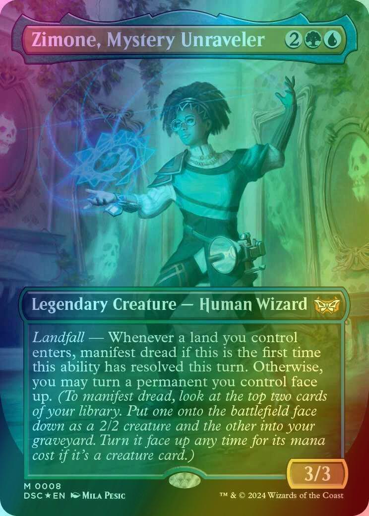 Zimone, Mystery Unraveler [8] [Borderless] [Duskmourn: House of Horror: Commander] [Foil]