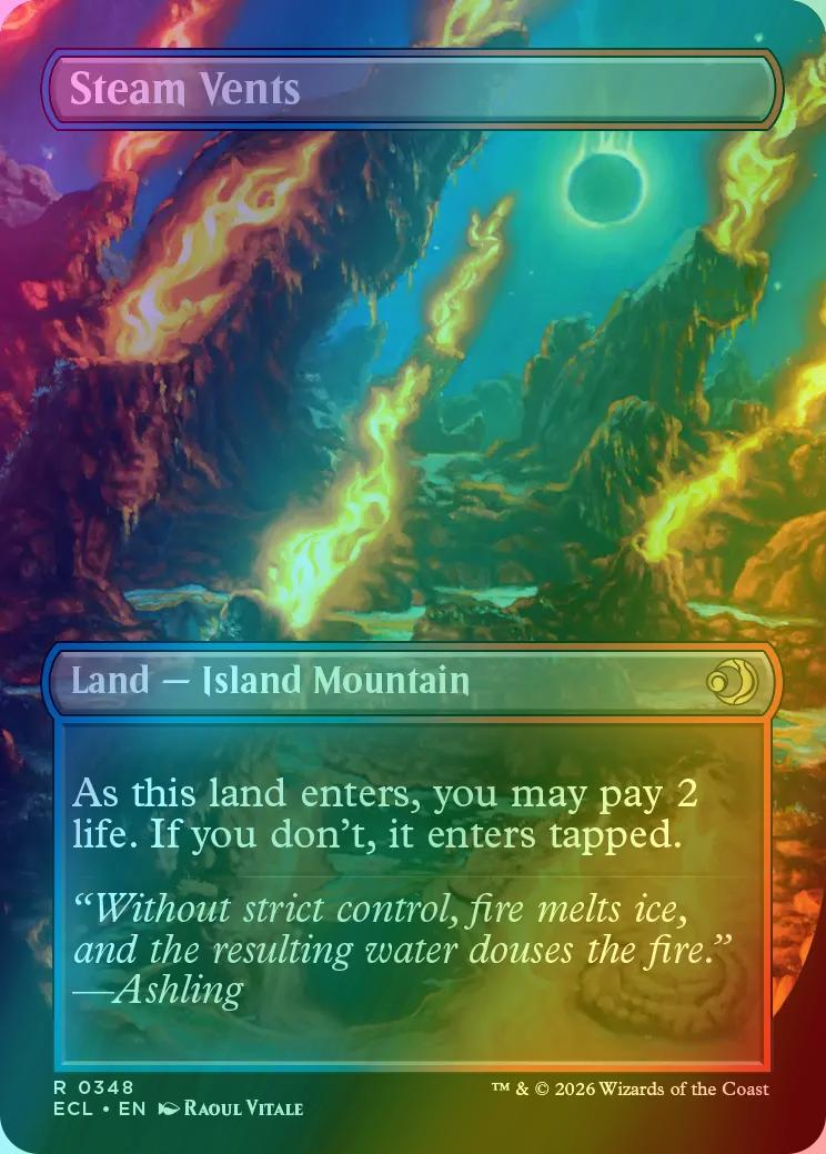 Steam Vents // Steam Vents [348] [Borderless] [Reversible Shock Lands] [Lorwyn Eclipsed] [Foil]
