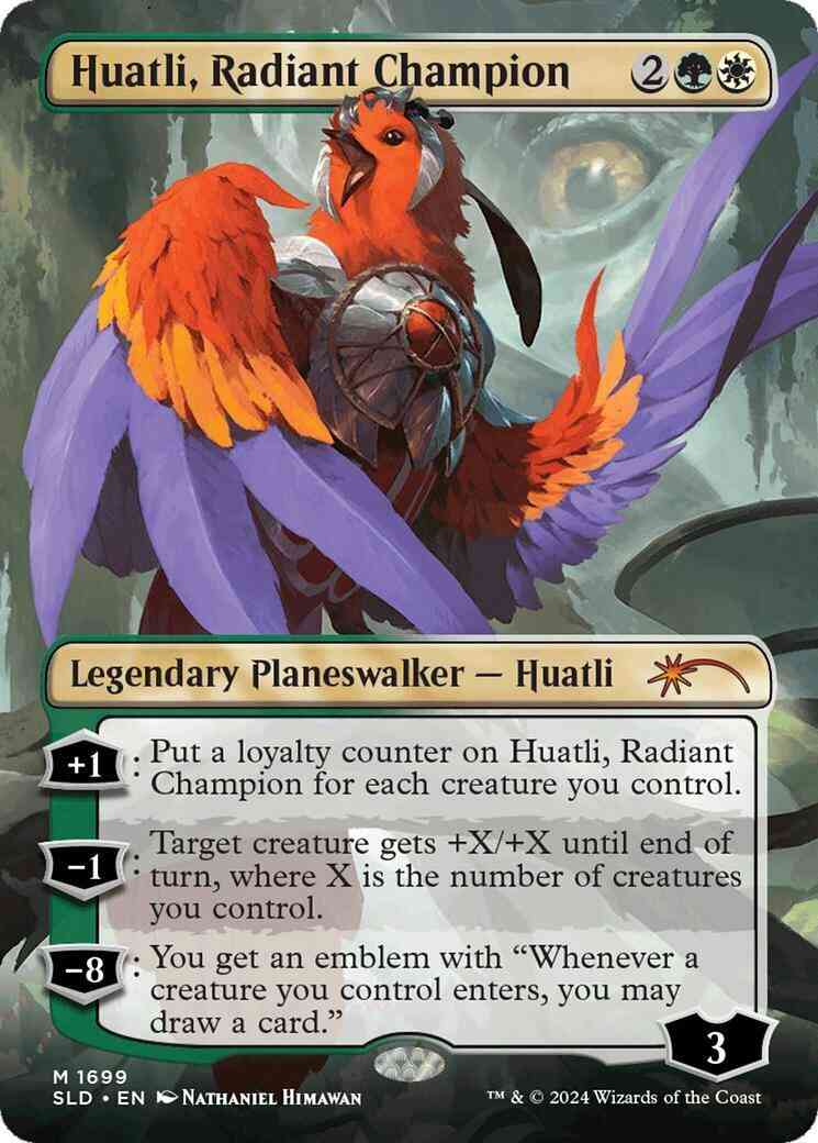 Huatli, Radiant Champion [1699] [Borderless] [Showcase: Bloomburrow] [Secret Lair Drop] [Foil]