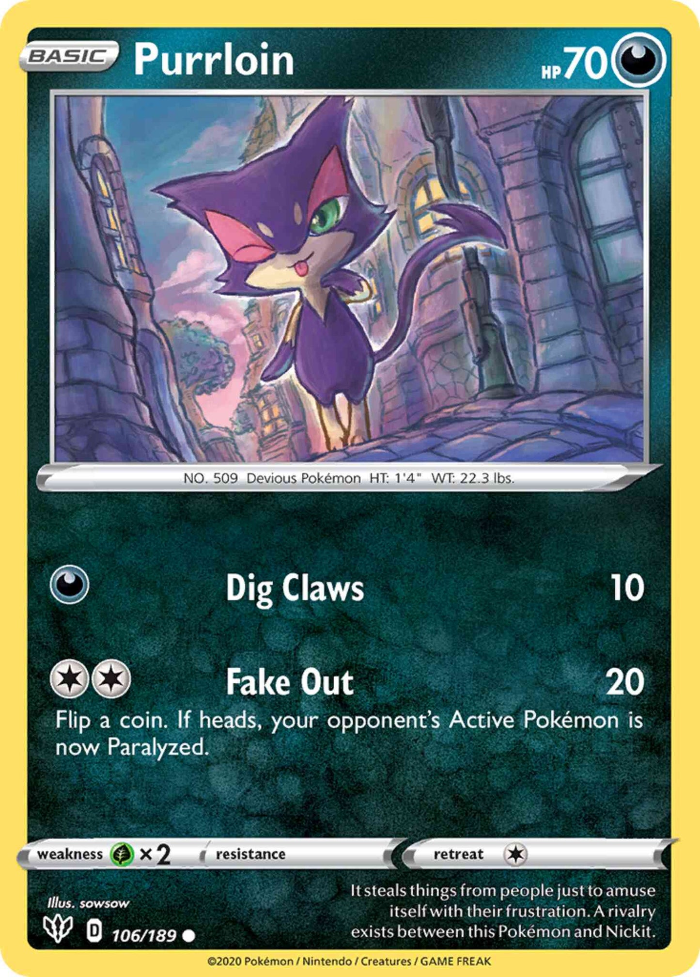 Purrloin - 106/189 - Common [swsh3-106] [Non-Holo]