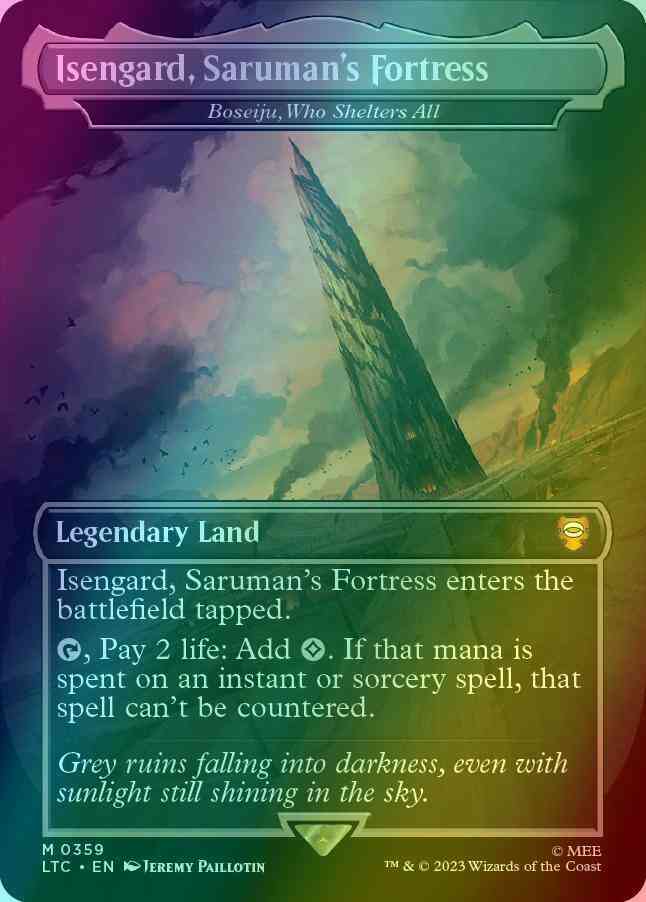Isengard, Saruman's Fortress - Boseiju, Who Shelters All [359] [Borderless] [Realms and Relics] [The Lord of the Rings: Tales of Middle-earth: Commander] [Foil]