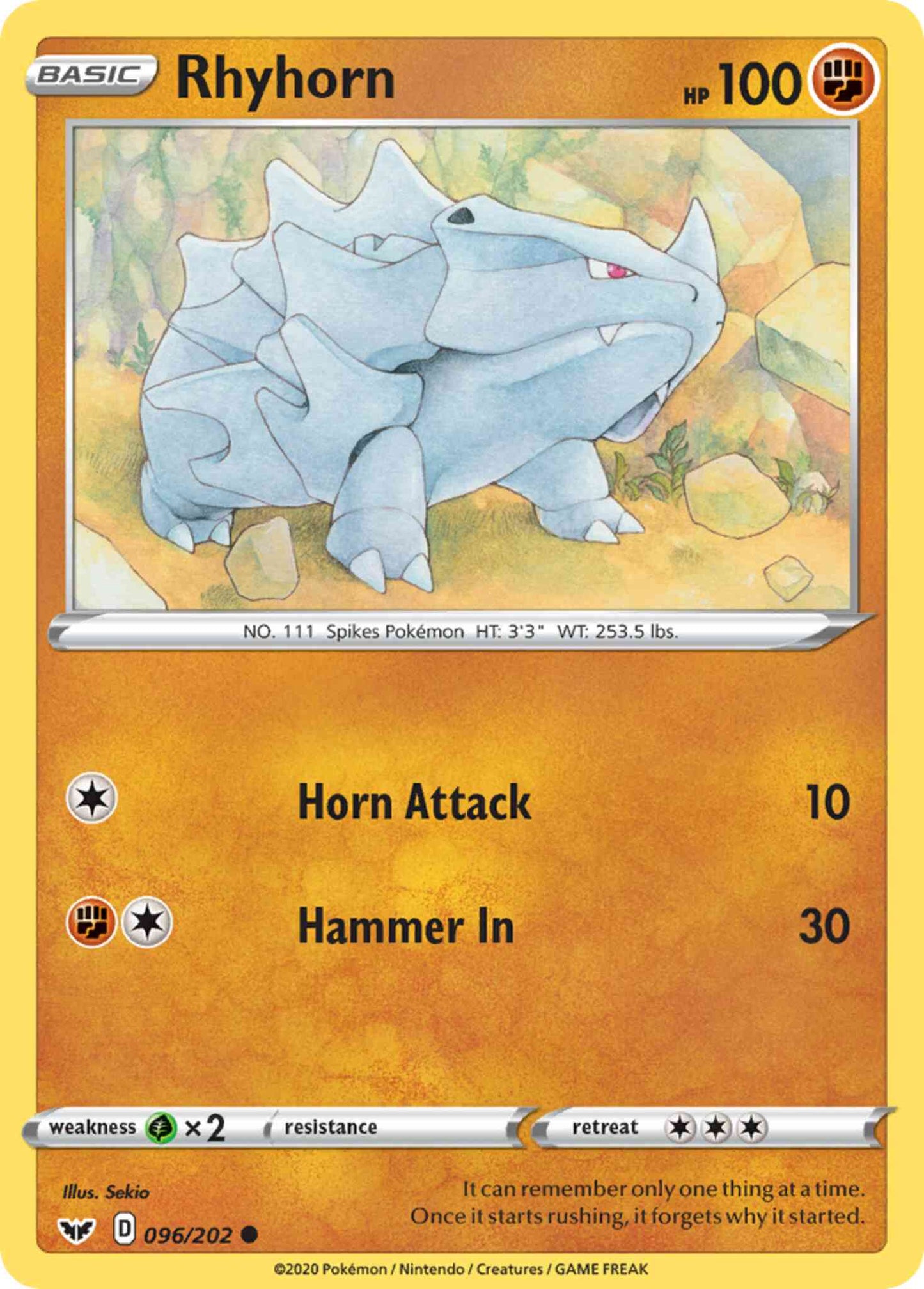 Rhyhorn - 096/202 - Common [swsh1-096] [Reverse Holo]