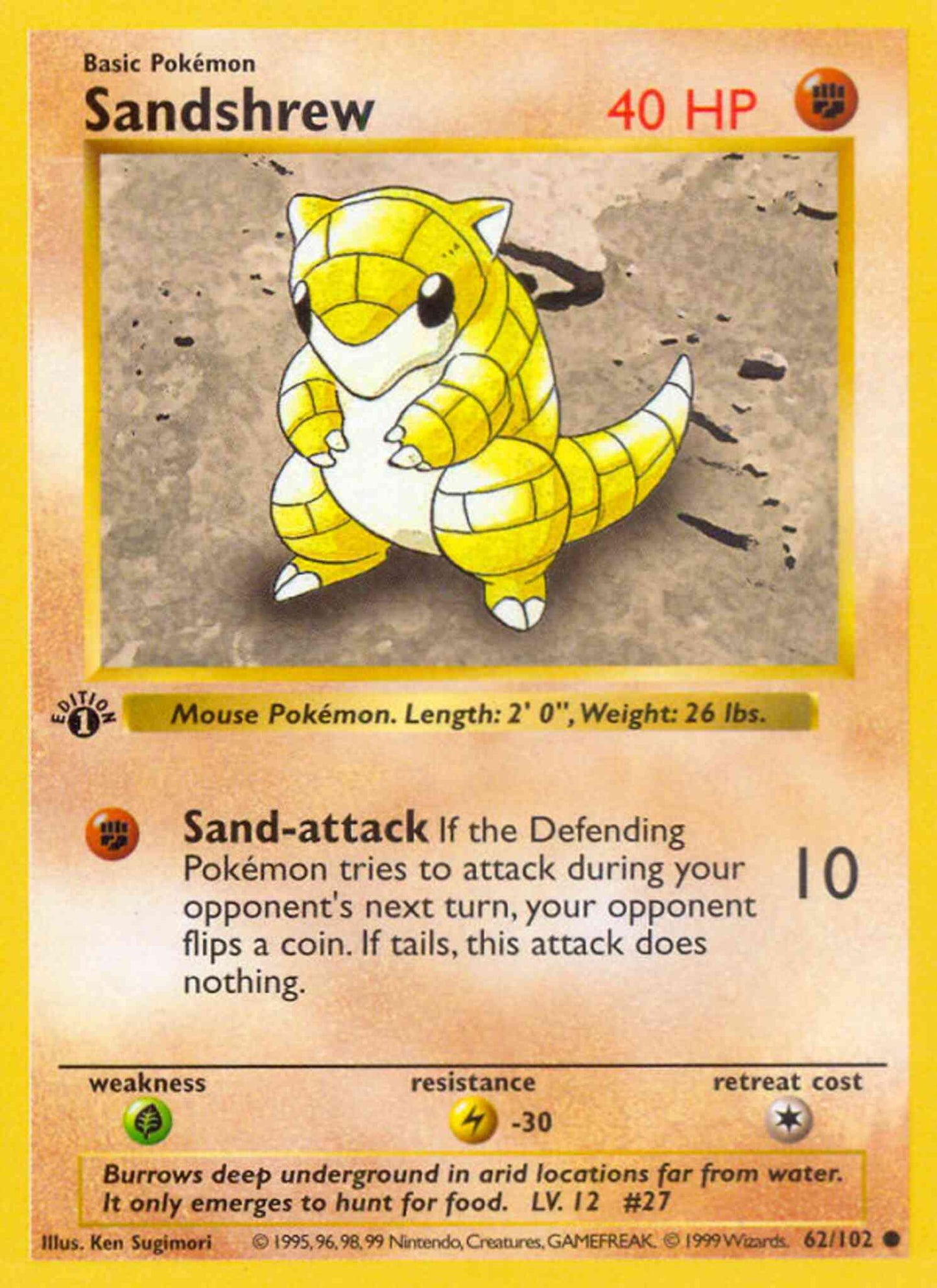 Sandshrew - 62/102 - Common - 1st Edition [base1-62] [Non-Holo]
