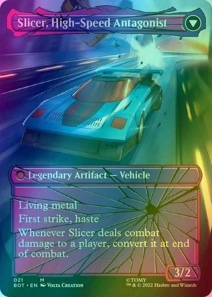 Slicer, Hired Muscle // Slicer, High-Speed Antagonist [21] [Borderless] [Shattered Glass] [Universes Beyond: Transformers] [Foil]
