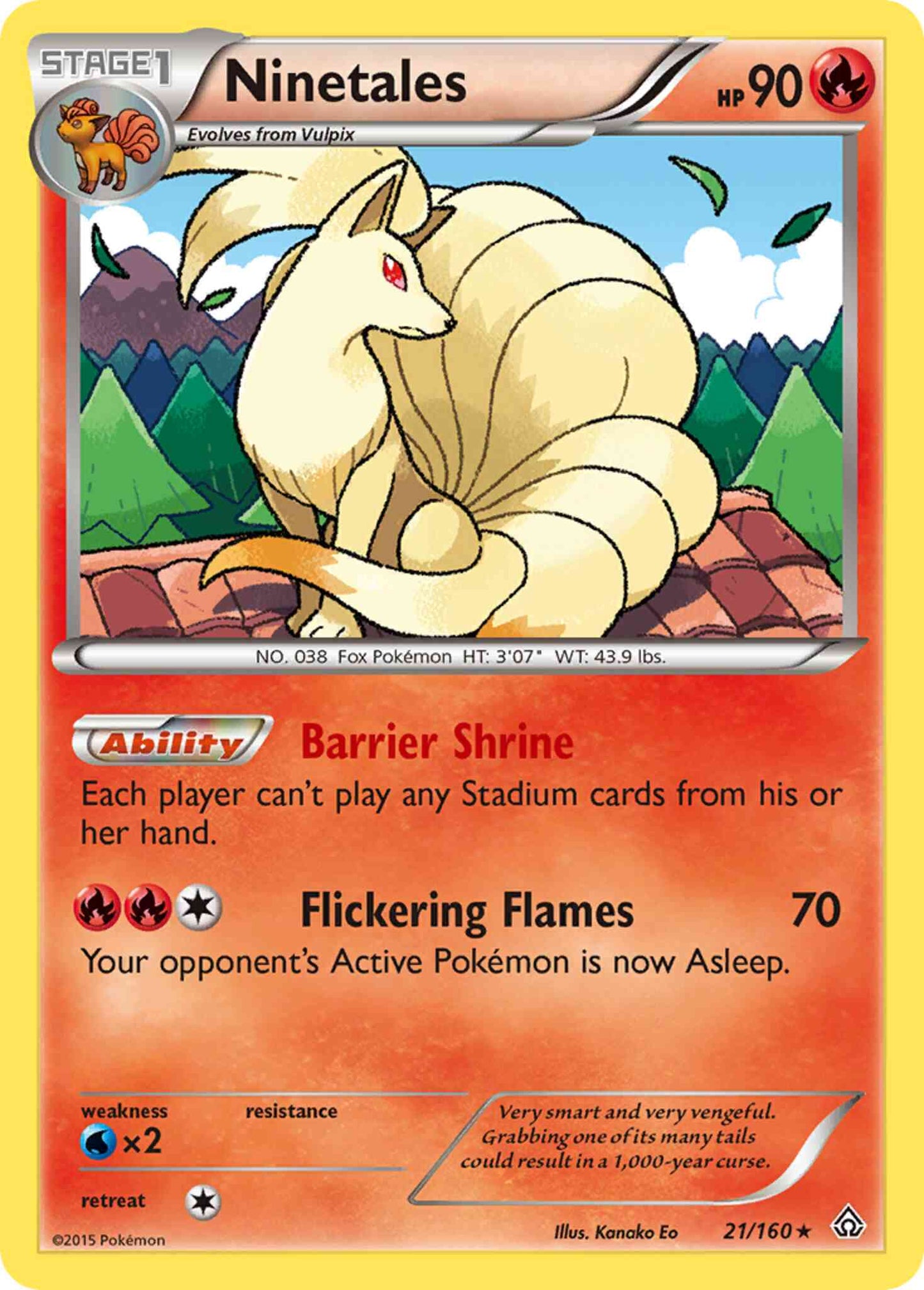 Ninetales - 21/160 - Rare [xy5-21] [Reverse Holo]