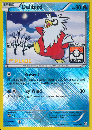 Delibird - 38/149 - 1st Place Crosshatch Holo Pokemon League Froakie / Xerneas Season League Challenge Promo [Reverse Holo]