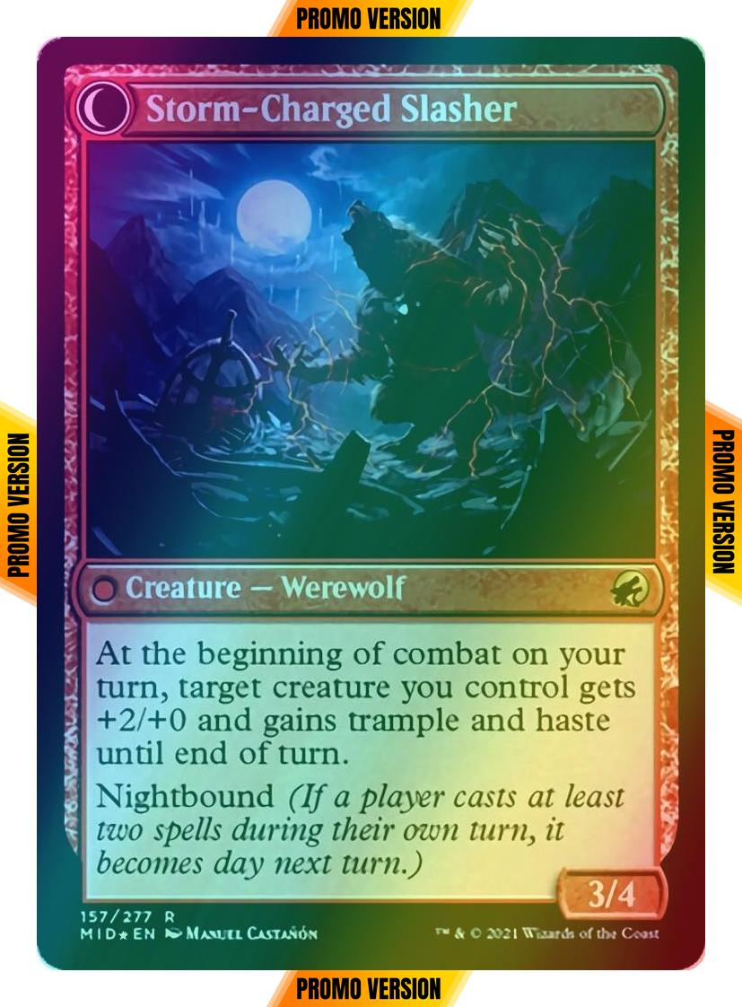Reckless Stormseeker // Storm-Charged Slasher [Prerelease] [157s] [Innistrad: Midnight Hunt Promos] [Foil]