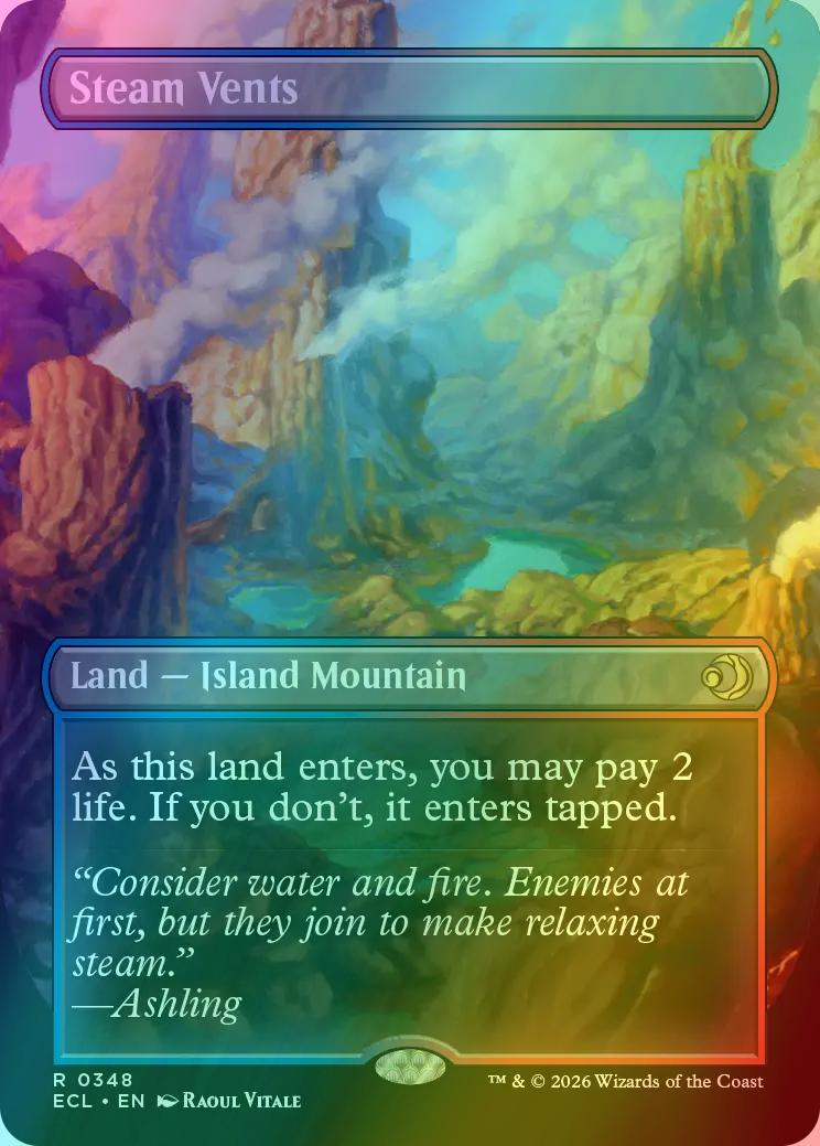 Steam Vents // Steam Vents [348] [Borderless] [Reversible Shock Lands] [Lorwyn Eclipsed] [Foil]