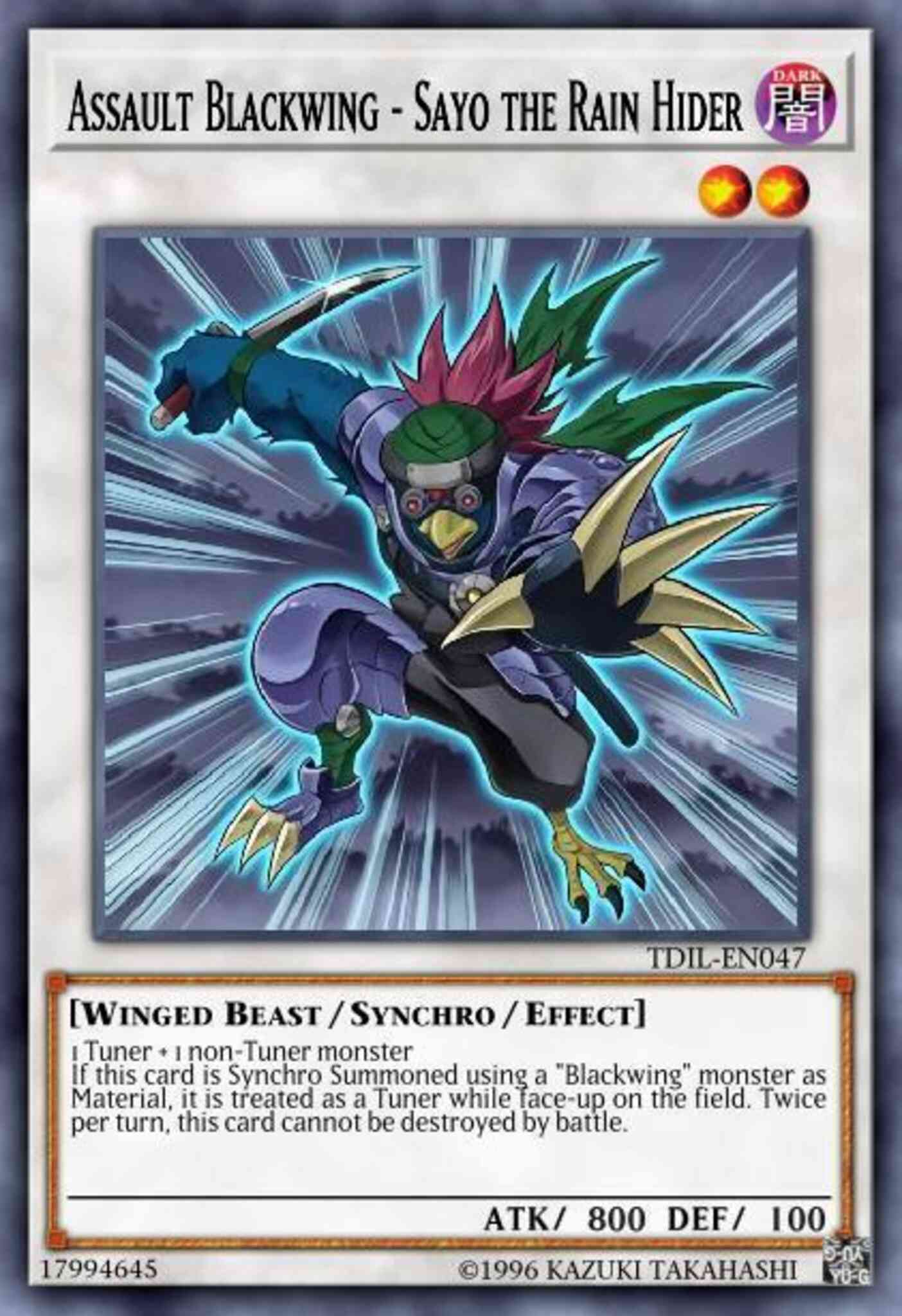 Assault Blackwing - Sayo the Rain Hider - MP17-EN095 - Rare - 1st Edition
