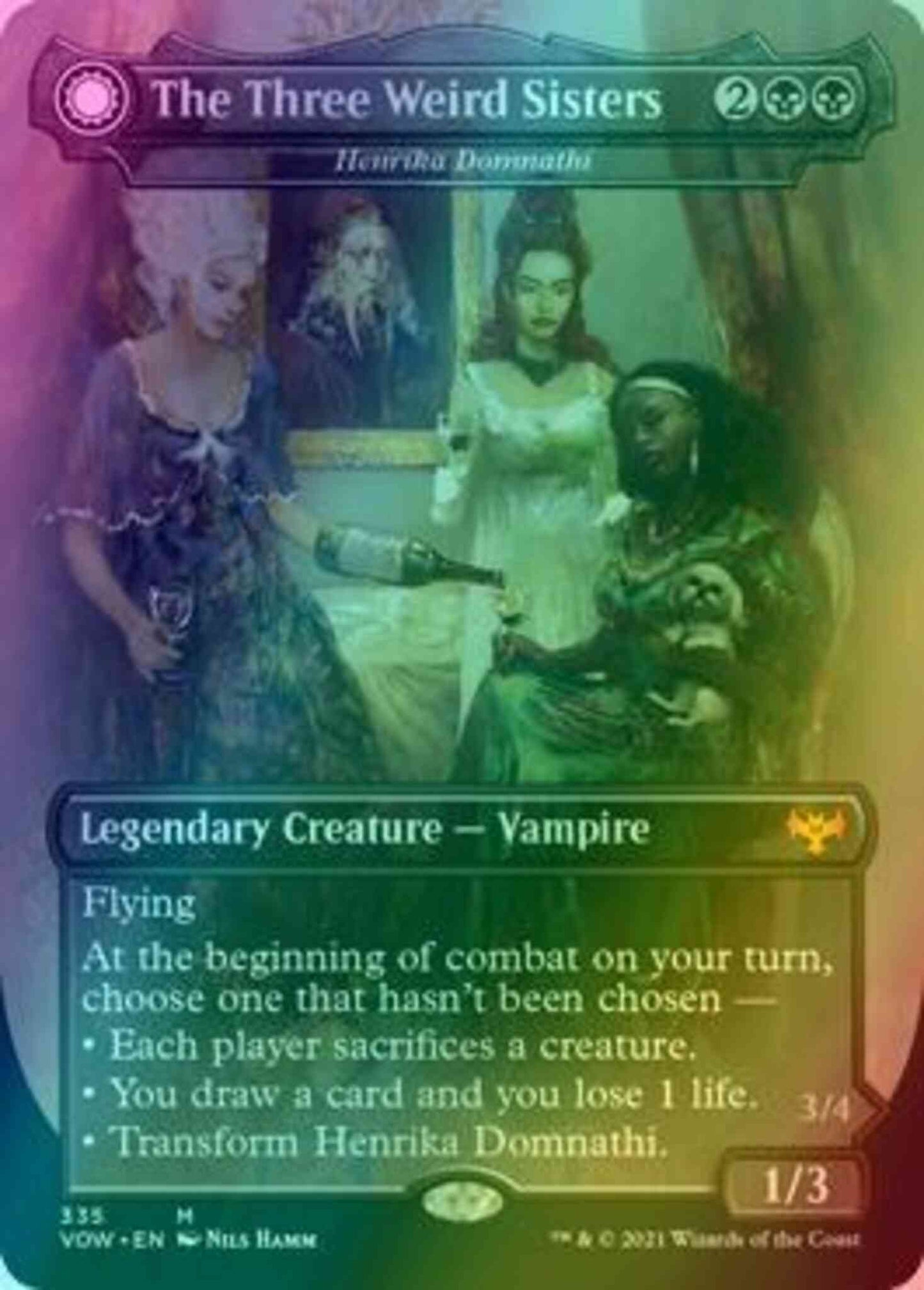The Three Weird Sisters // Fiends of Darkest Night - Henrika Domnathi // Henrika, Infernal Seer [335] [Dracula Series] [Innistrad: Crimson Vow] [Foil]