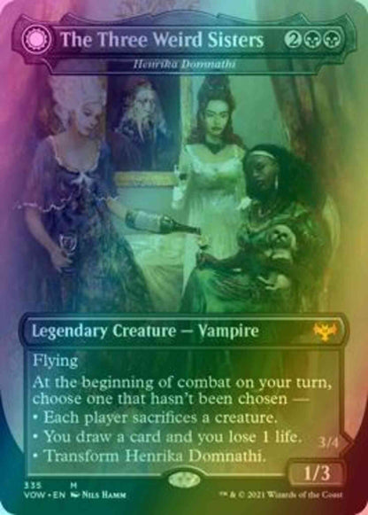 The Three Weird Sisters // Fiends of Darkest Night - Henrika Domnathi // Henrika, Infernal Seer [335] [Dracula Series] [Innistrad: Crimson Vow] [Foil]