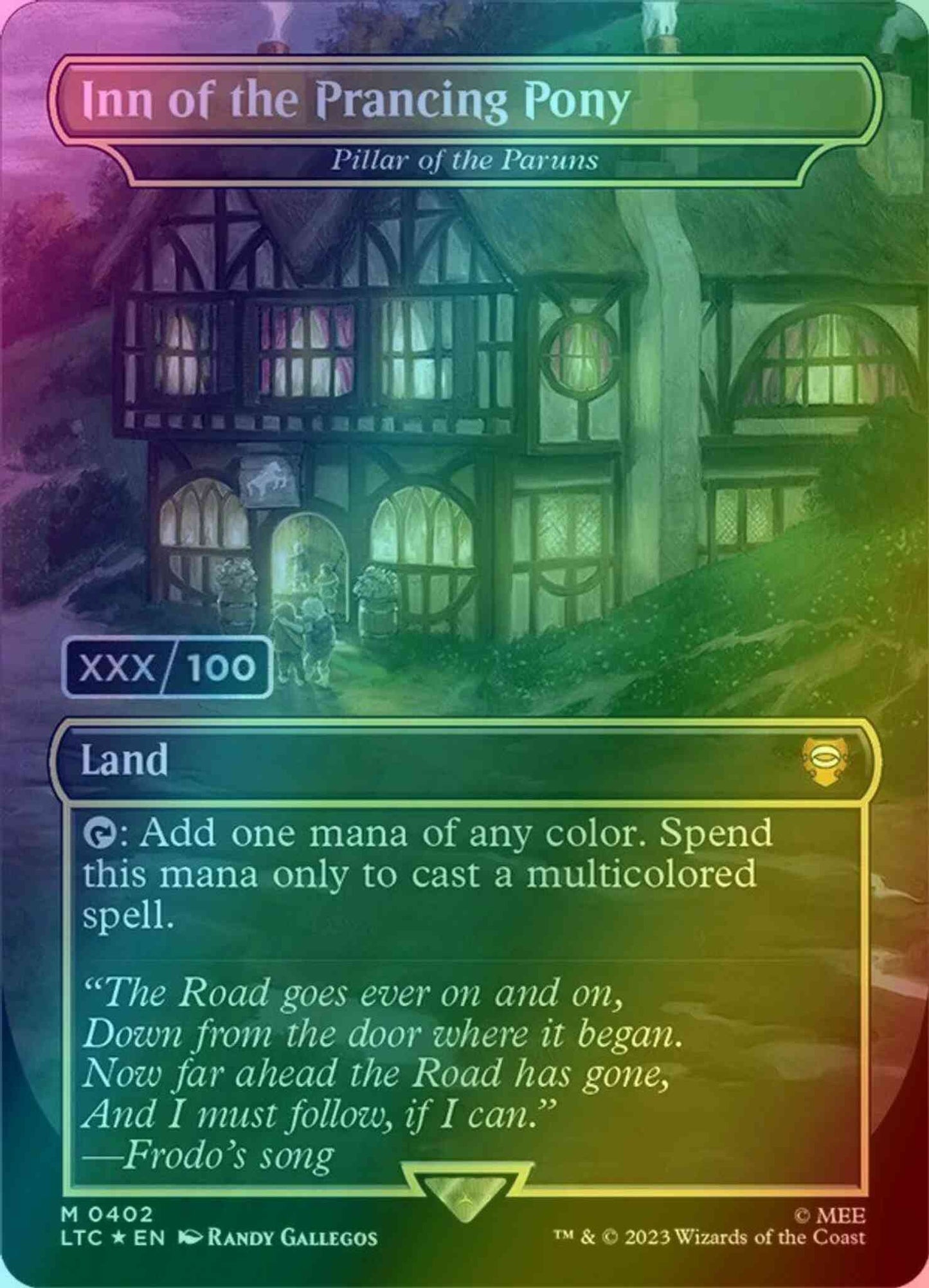 Inn of the Prancing Pony - Pillar of the Paruns - Serial Numbered [402z] [Borderless] [Realms and Relics] [The Lord of the Rings: Tales of Middle-earth: Commander] [Foil]