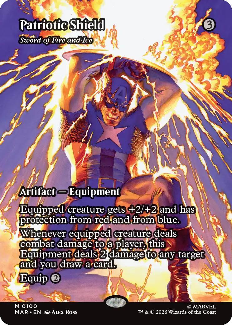 Patriotic Shield - Sword of Fire and Ice [100] [Borderless] [Source Material] [Marvel Universe] [Non-Foil]