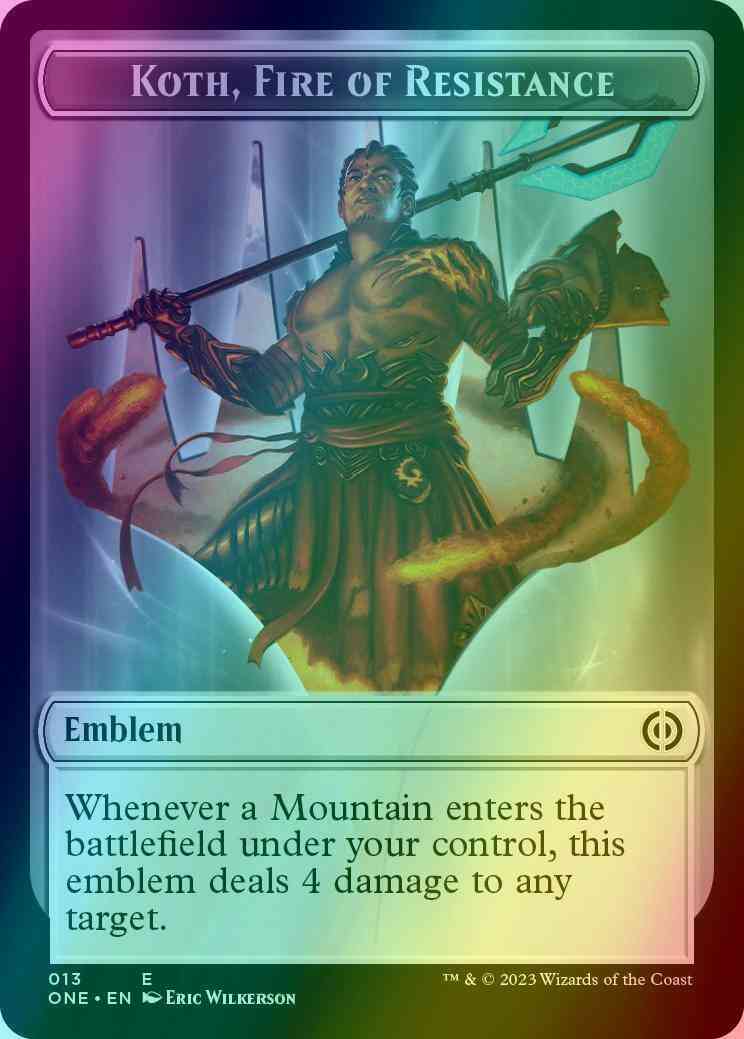 Koth, Fire of Resistance Emblem (13) // Rebel Token (05) [Phyrexia: All Will Be One: Tokens] [Foil]