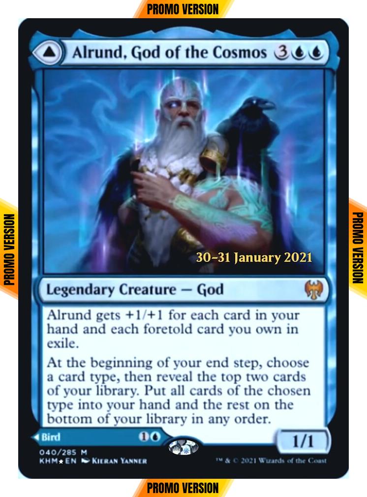 Alrund, God of the Cosmos // Hakka, Whispering Raven [Prerelease] [40s] [Kaldheim Promos] [Foil]