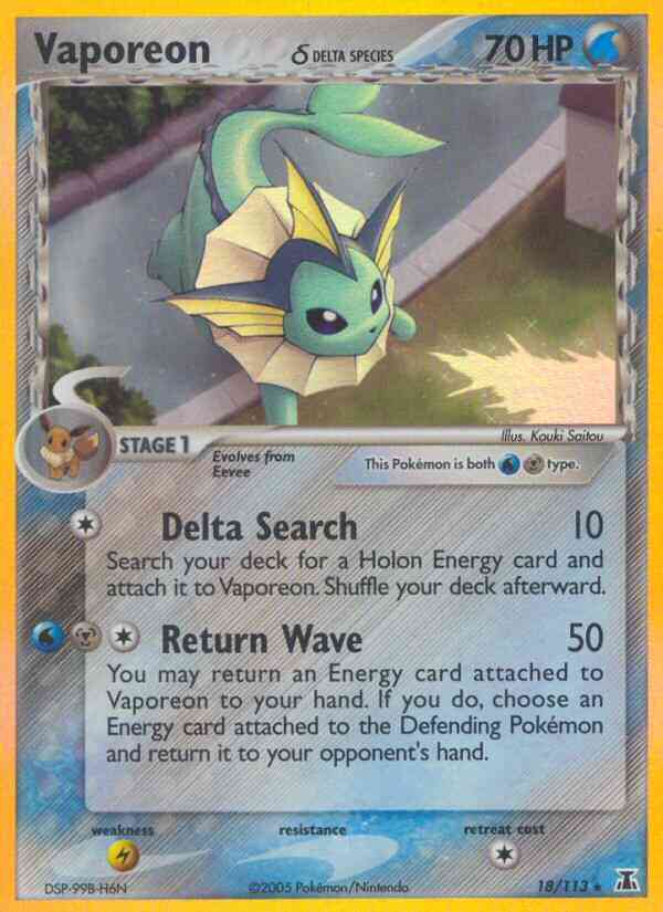 Vaporeon δ - 18/113 - Rare Holo [ex11-18] [Reverse Holo]