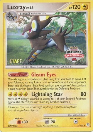 Luxray - 7/130 - Promo [National Championships] [Staff] [DP1MSP-7] [Non-Holo]