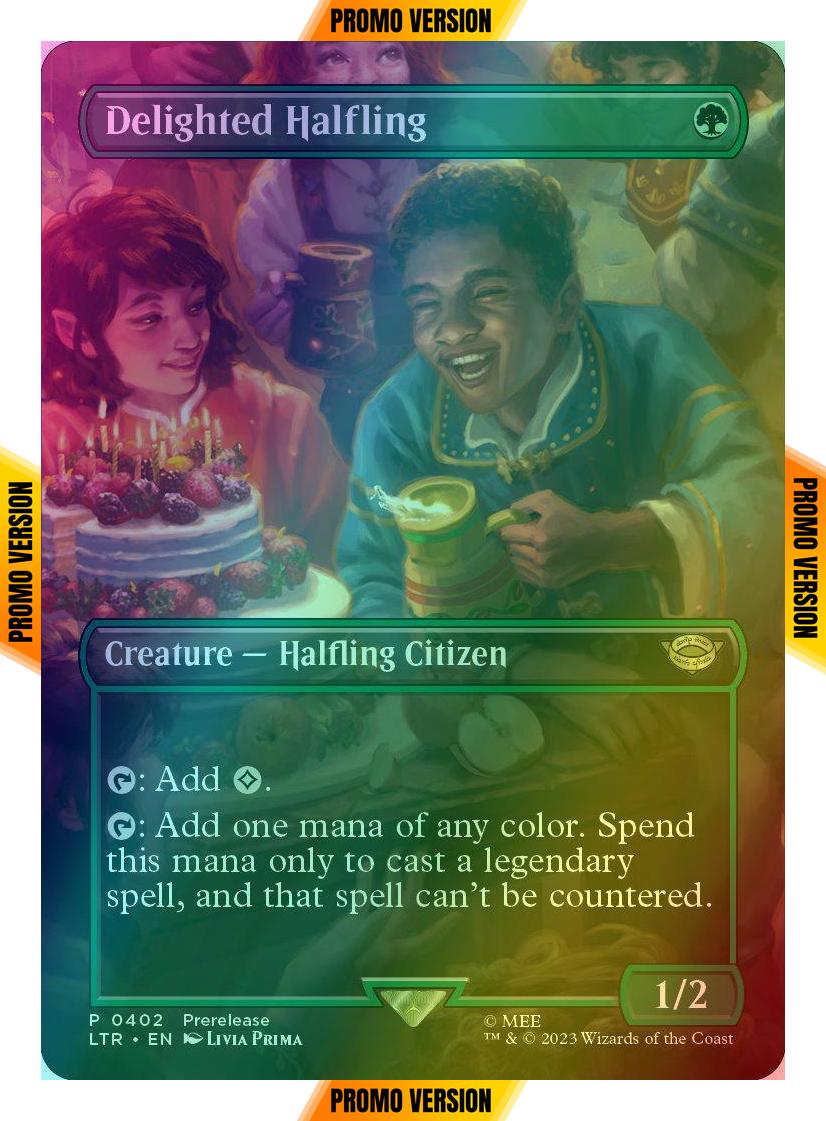 Delighted Halfling [402] [Borderless] [Prerelease] [The Lord of the Rings: Tales of Middle-earth] [Foil]