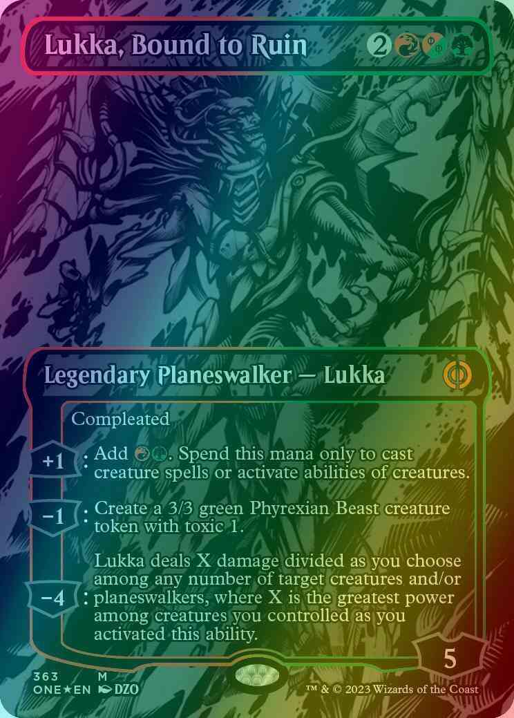 Lukka, Bound to Ruin [363] [Borderless] [Phyrexia: All Will Be One] [Oil Slick Foil]