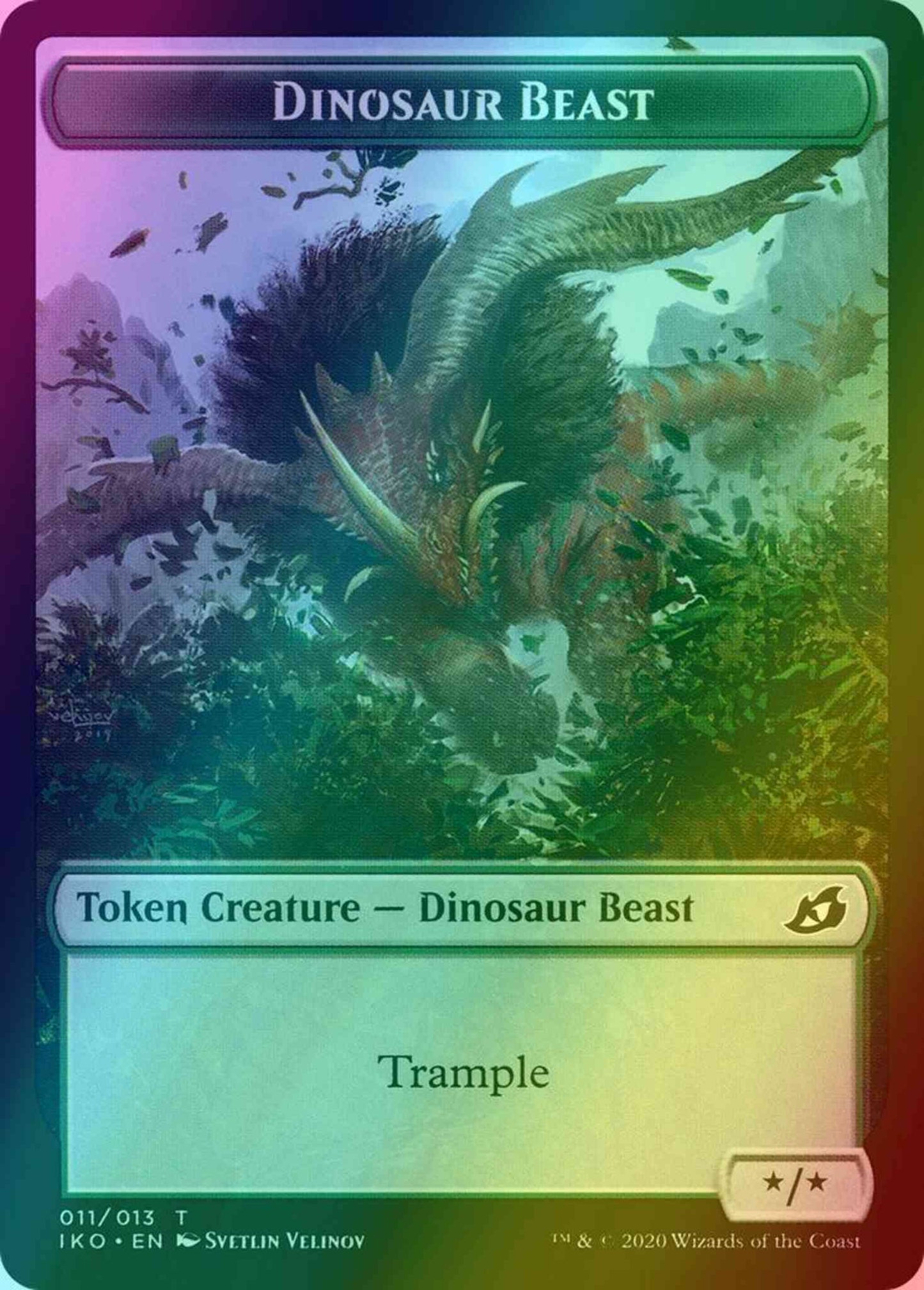 Dinosaur Beast Token (11) // Human Soldier Token (05) [Ikoria Lair of Behemoths Tokens] [Foil]