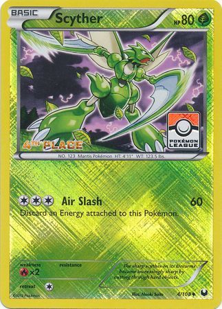 Scyther - 4/108 - Promotional - 4th Place Crosshatch Holo Pokemon league Chespin / Fennekin Season League Challenge Promo [Reverse Holo]