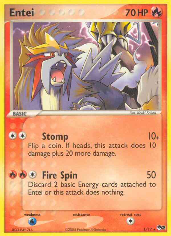 Entei - 1/17 - Rare [pop2-1] [Non-Holo]
