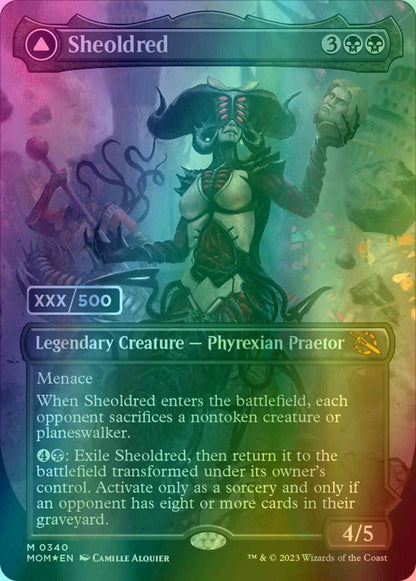 Sheoldred // The True Scriptures - Serial Numbered [340] [Borderless] [March of the Machine] [Foil]