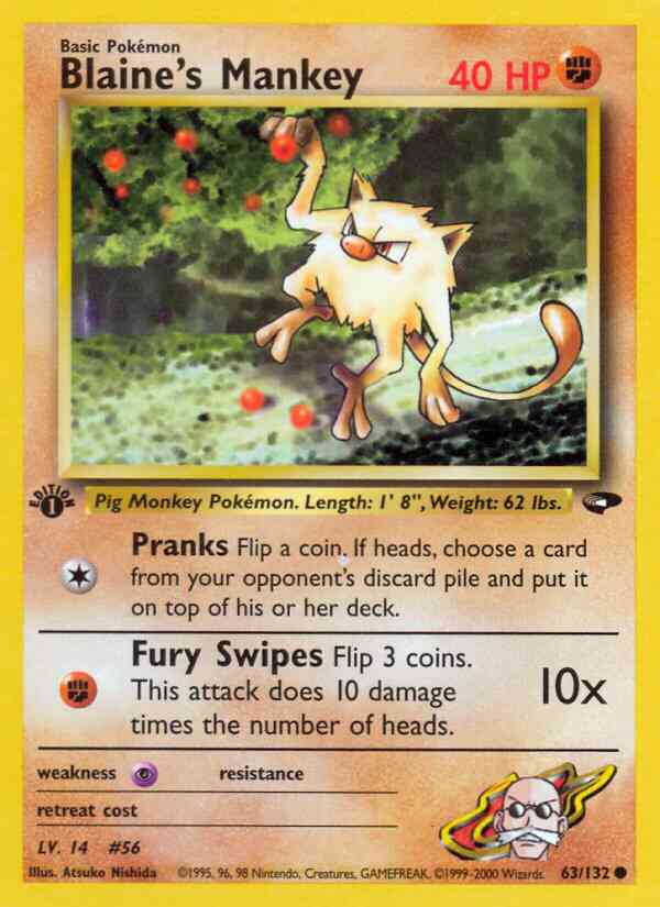 Blaine's Mankey - 63/132 - Common - 1st Edition [gym2-63] [Non-Holo]