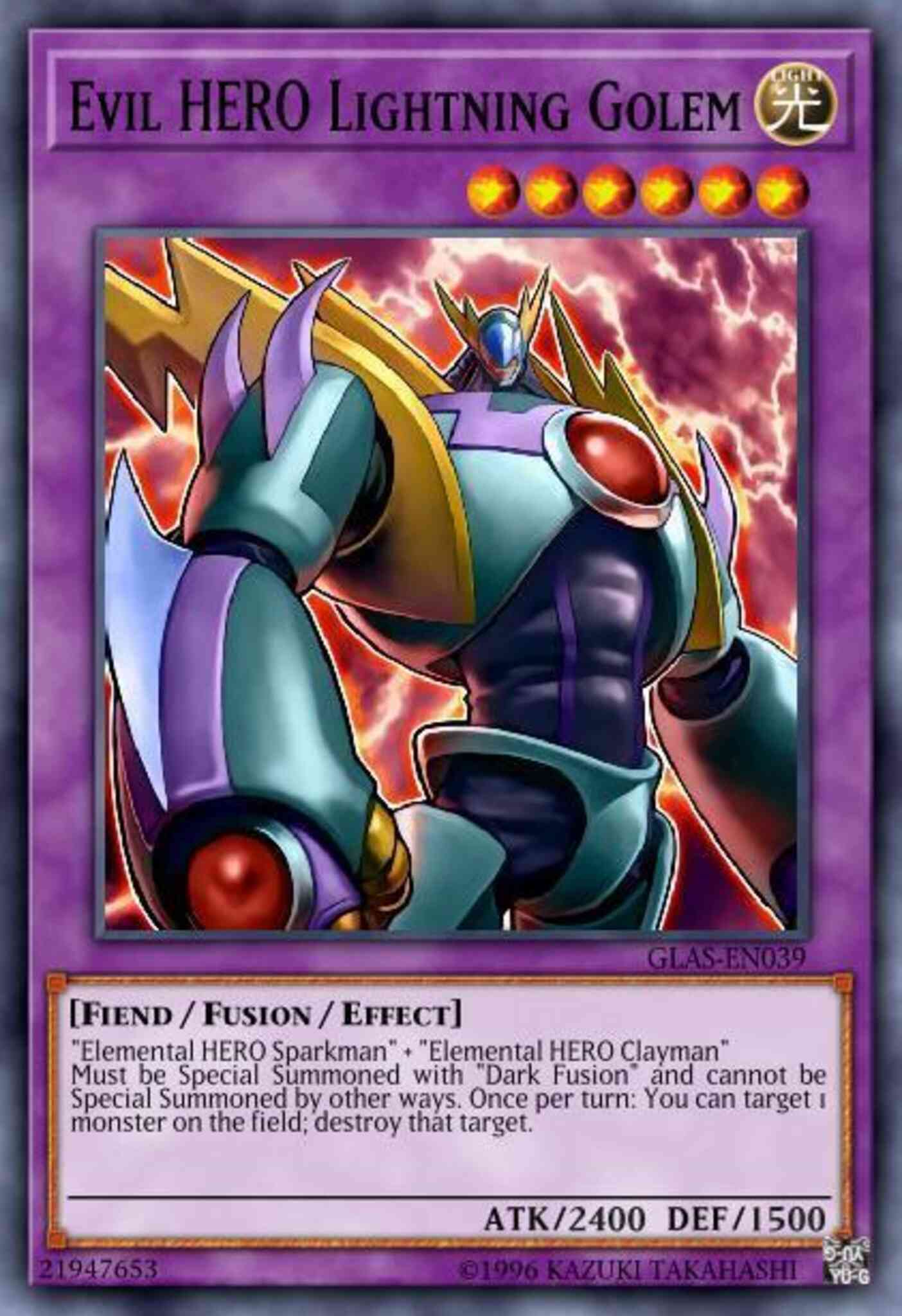 Evil HERO Lightning Golem - GLAS-EN039 - Ultra Rare - 1st Edition
