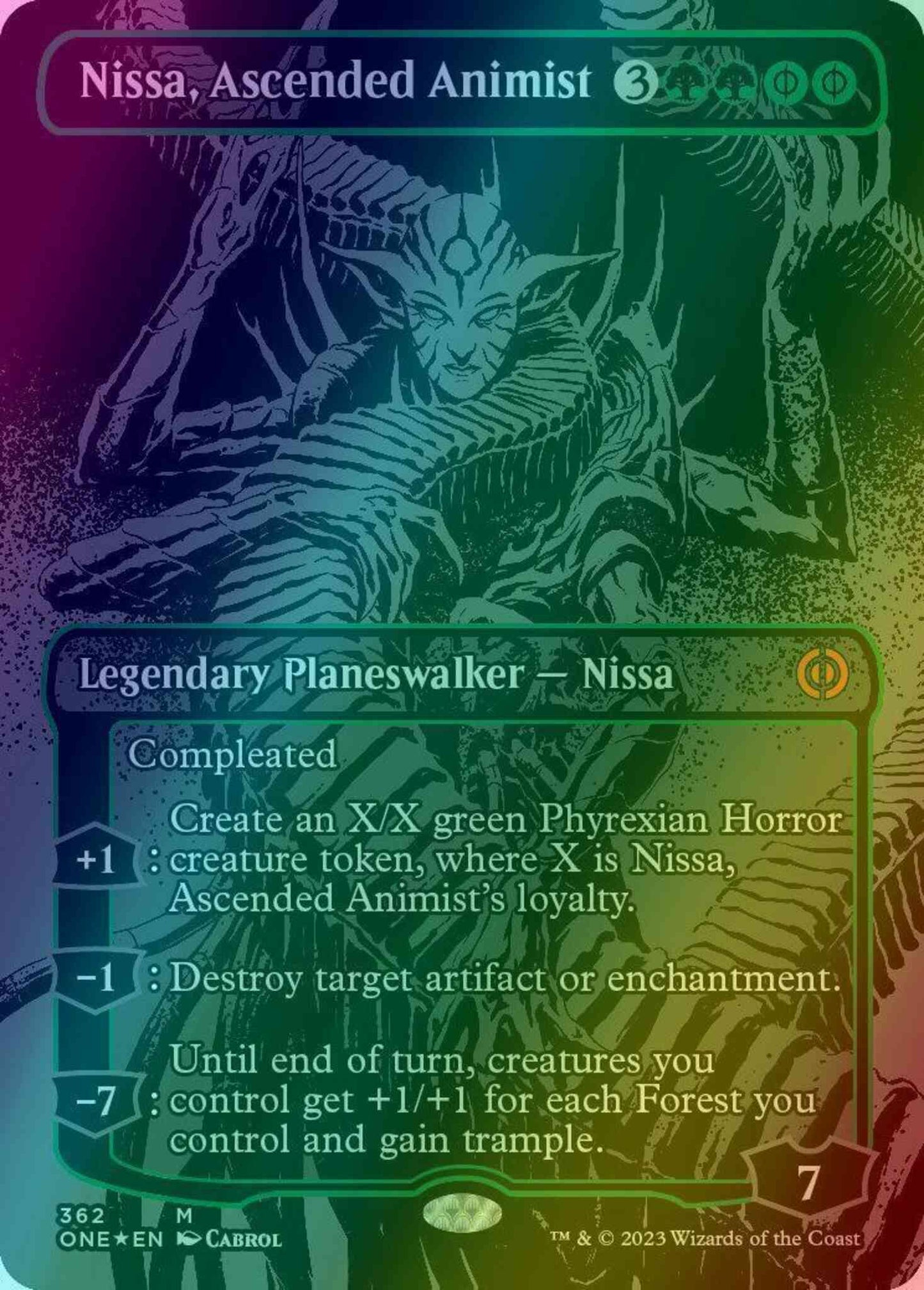 Nissa, Ascended Animist [362] [Borderless] [Phyrexia: All Will Be One] [Oil Slick Foil]