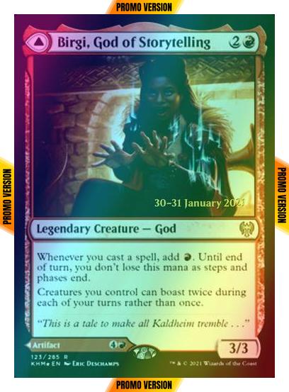 Birgi, God of Storytelling // Harnfel, Horn of Bounty [Prerelease] [123s] [Kaldheim Promos] [Foil]