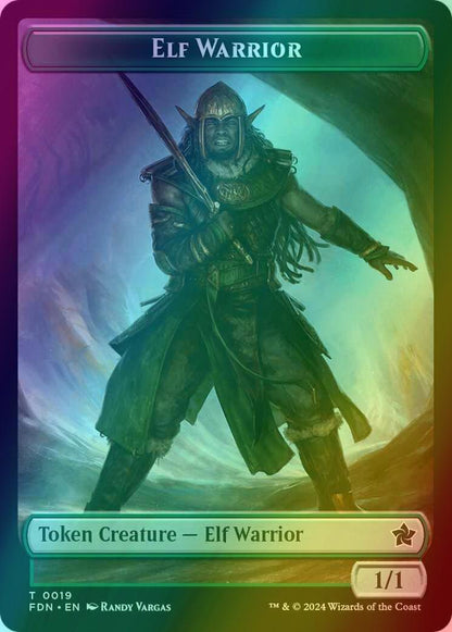 Cat Token (01) // Elf Warrior Token (19) [Foundations: Tokens] [Foil]