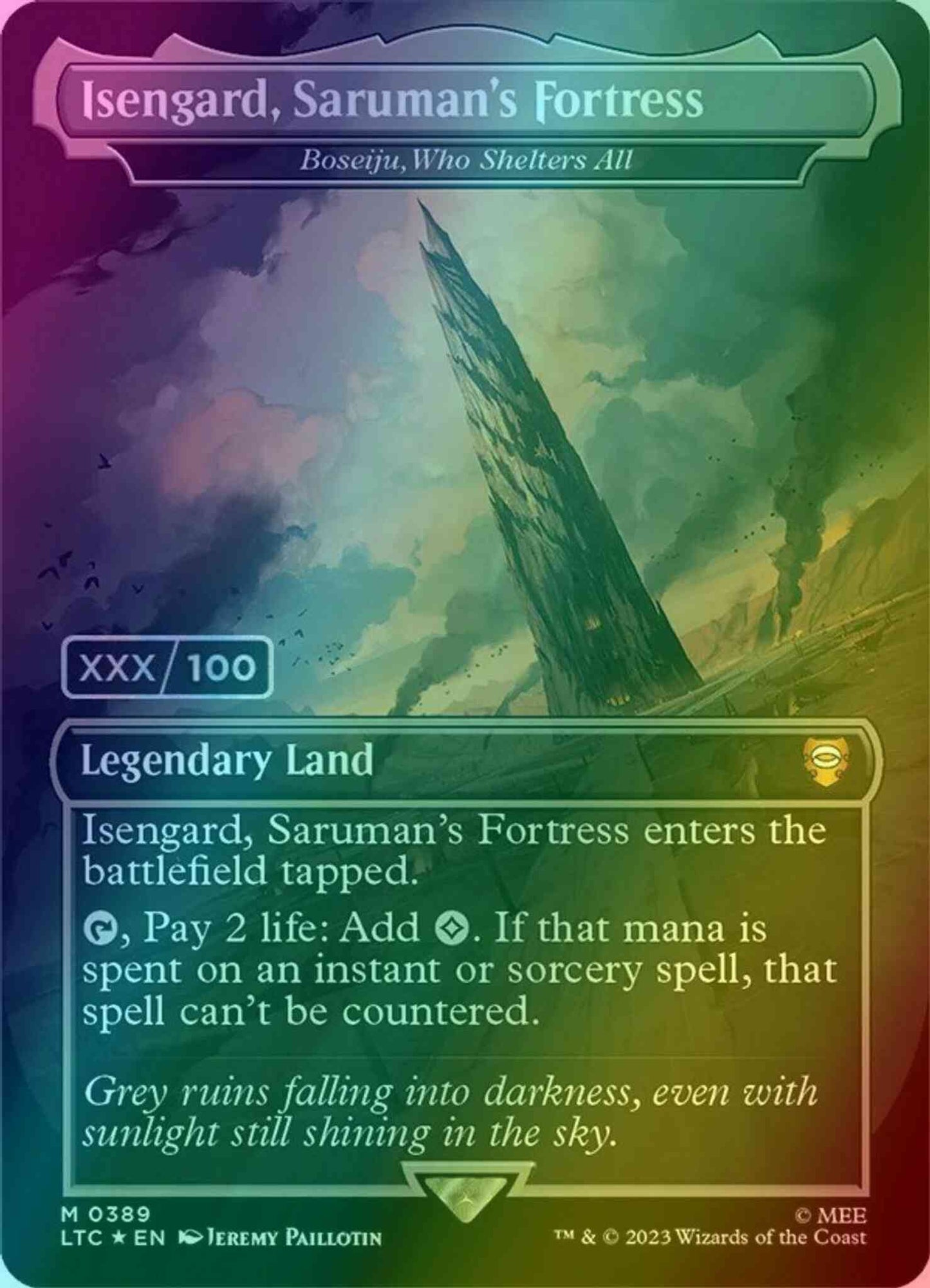 Isengard, Saruman's Fortress - Boseiju, Who Shelters All - Serial Numbered [389z] [Borderless] [Realms and Relics] [The Lord of the Rings: Tales of Middle-earth: Commander] [Foil]