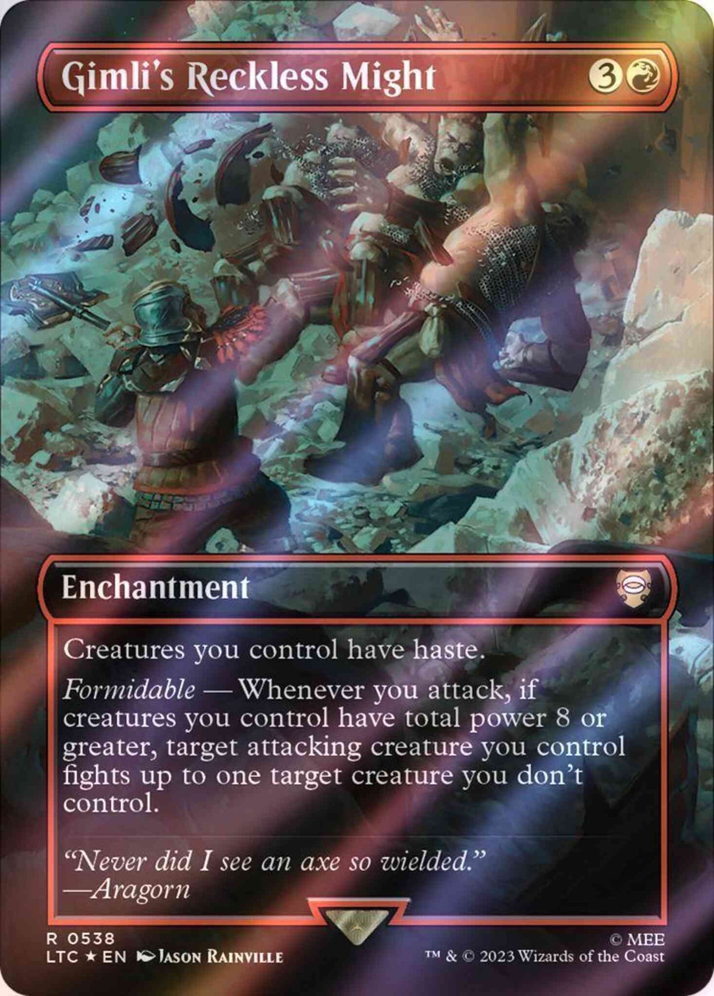 Gimli's Reckless Might [538] [Borderless] [The Lord of the Rings: Tales of Middle-earth: Commander] [Surge Foil]